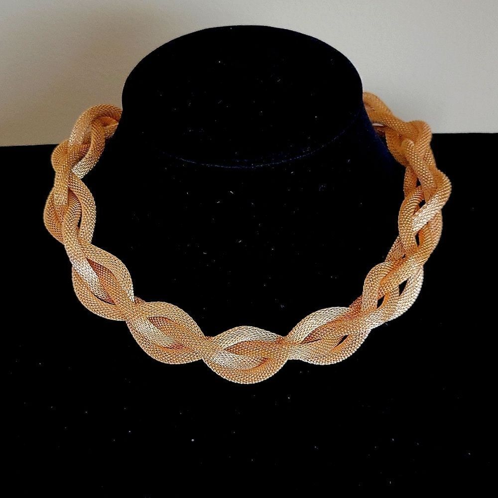 Gold Braided Mesh Choker Necklace. Fashion Jewelry Statesment Jewelry.
